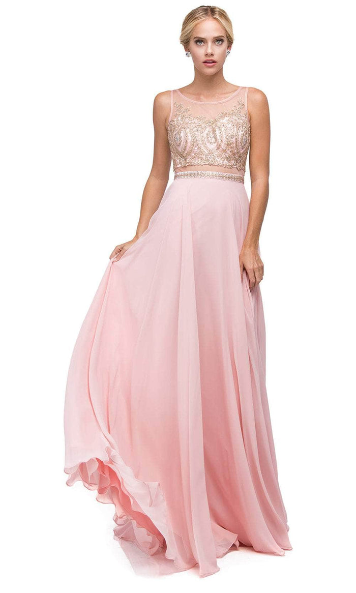 Dancing Queen 9856 - Illusion Back Sequin Prom Gown Prom Dresses XS / Blush