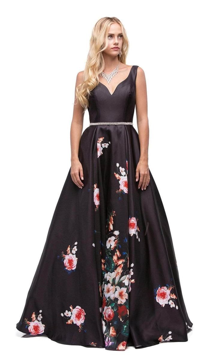 Dancing Queen 9920 - Floral A-Line Prom Dress Prom Dresses XS / Black/M Print