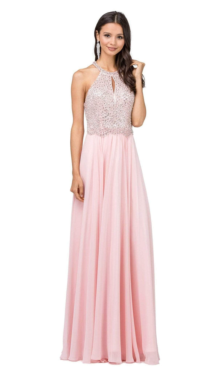 Dancing Queen - Bead Embellished Halter Evening Dress 2402 - 1 pc Blush In Size M Available Evening Dresses XS / Blush