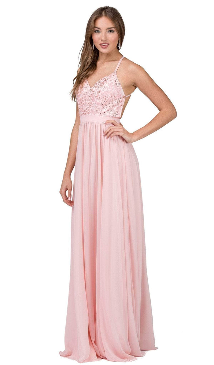 Dancing Queen - Beaded Lace V-neck A-line Prom Dress 9850 Prom Dresses XS / Blush