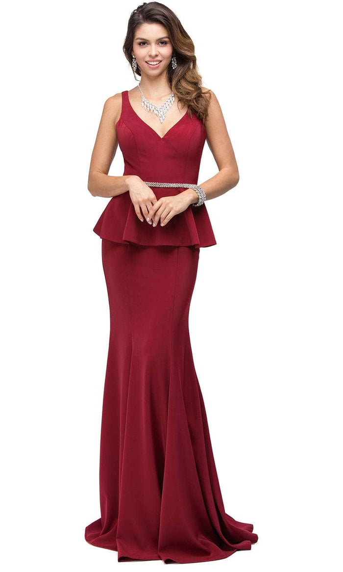 Dancing Queen - Sleeveless V Neck Peplum Evening Gown 9750 CCSALE