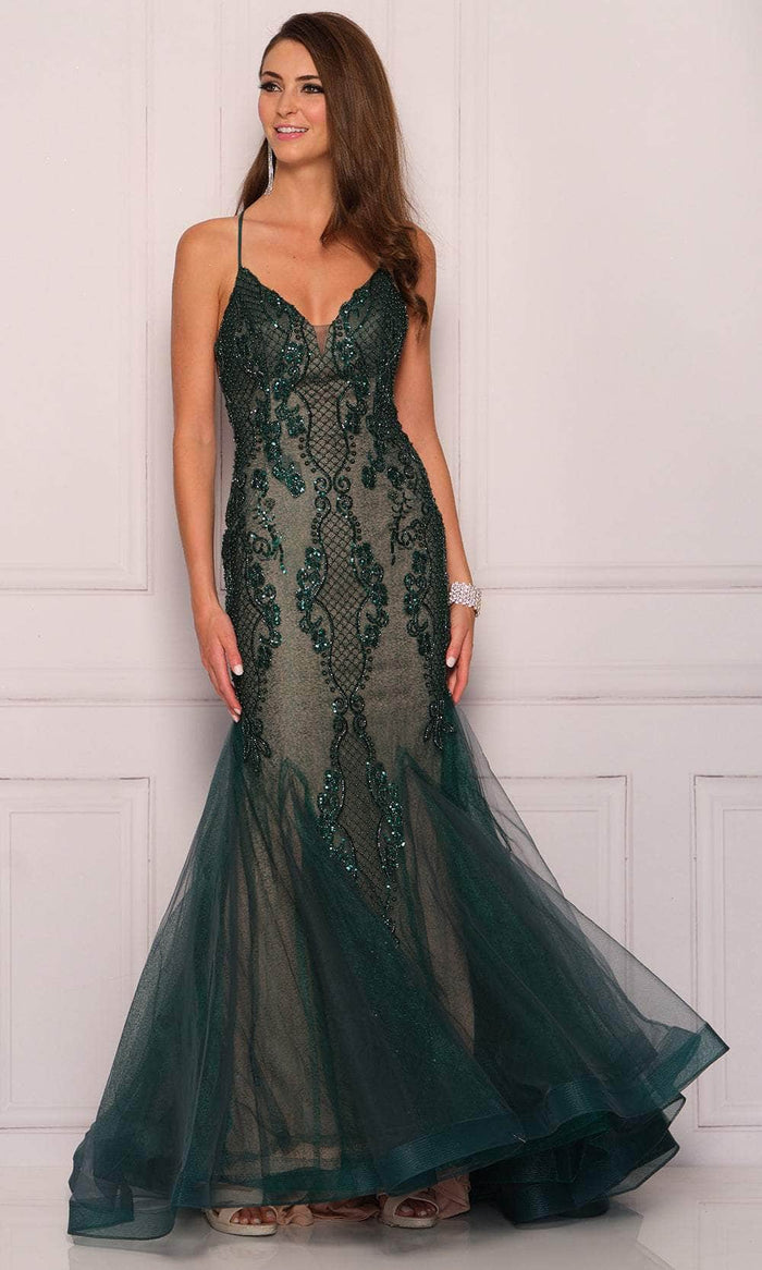 Dave & Johnny 11092 - Strappy Back Mermaid Prom Gown Special Occasion Dress 00 / Emerald