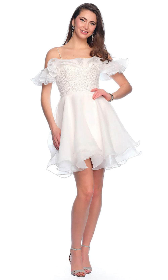 Dave & Johnny 11201 - Ruffled Straight Across Cocktail Dress Homecoming Dresses 00 / Ivory