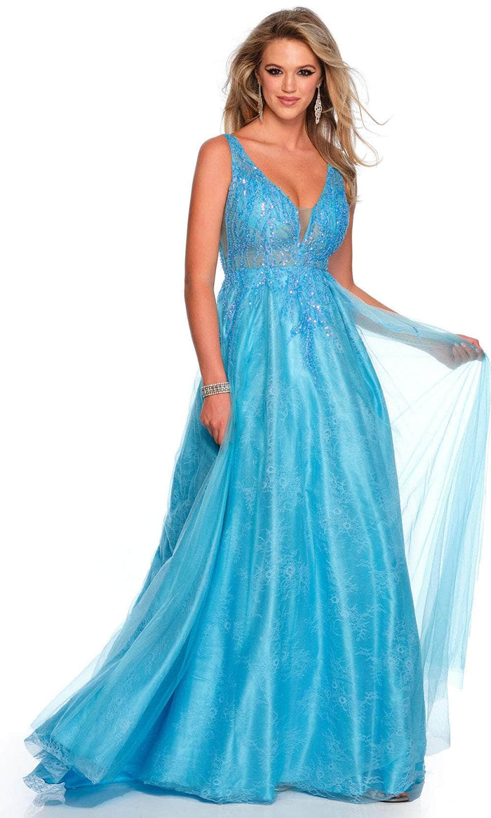 Dave & Johnny 11377 - Embroidered Sleeveless Prom Gown Special Occasion Dress 00 / Blue