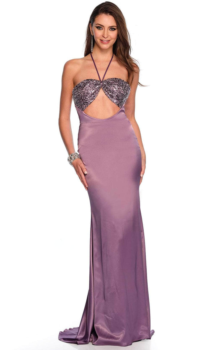 Dave & Johnny 11393 - Halter Mid-Open Back Prom Gown Special Occasion Dress 00 / Purple