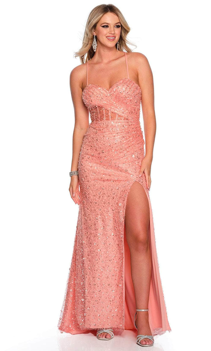 Dave & Johnny 11395 - Sweetheart Neck Bead Embellished Prom Gown Special Occasion Dress 00 / Blush