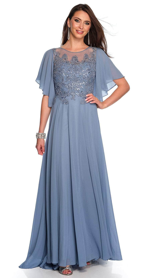 Dave & Johnny 11676 - Embellished Illusion Formal Gown Evening Dresses 18 / Smoke Blue