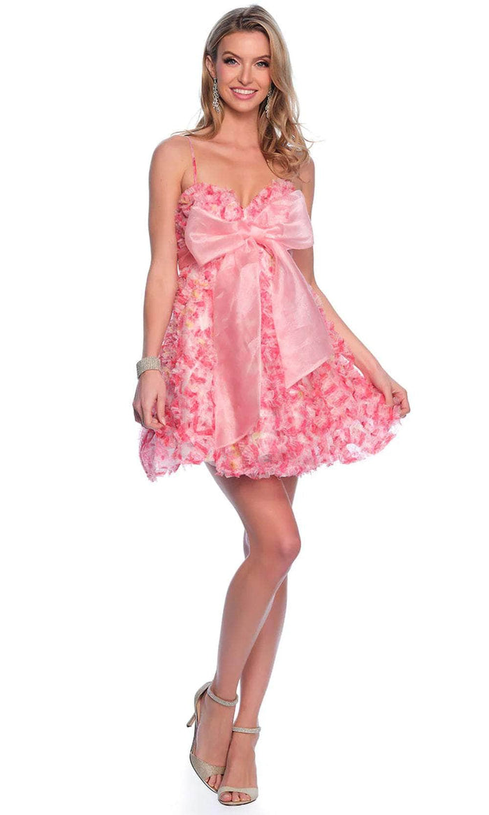 Dave & Johnny 11769 - Ruffled Floral A-Line Cocktail Dress Homecoming Dresses 00 / Pink Print