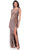 Dave & Johnny 12047 - Plunging V-Neck Sparkle Evening Dress Evening Dresses 00 / Taupe