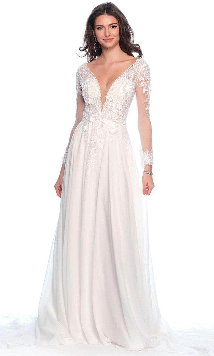 Dave & Johnny Bridal 12115 - Long Sleeve Applique Bridal Gown Bridal Dresses 0 / Ivory