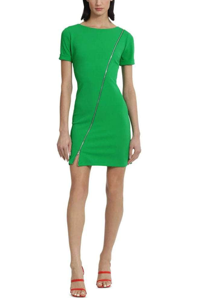 Donna Morgan D8385M - Short Sleeve Zipper Accented Cocktail Dress Cocktail Dresses 0 / Bright Green