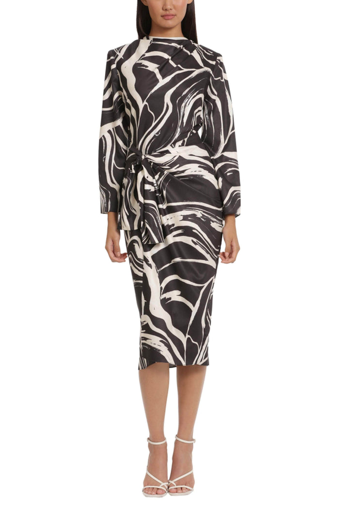 Donna Morgan D8441M - Tie Waist Marble Print Dress Special Occasion Dress