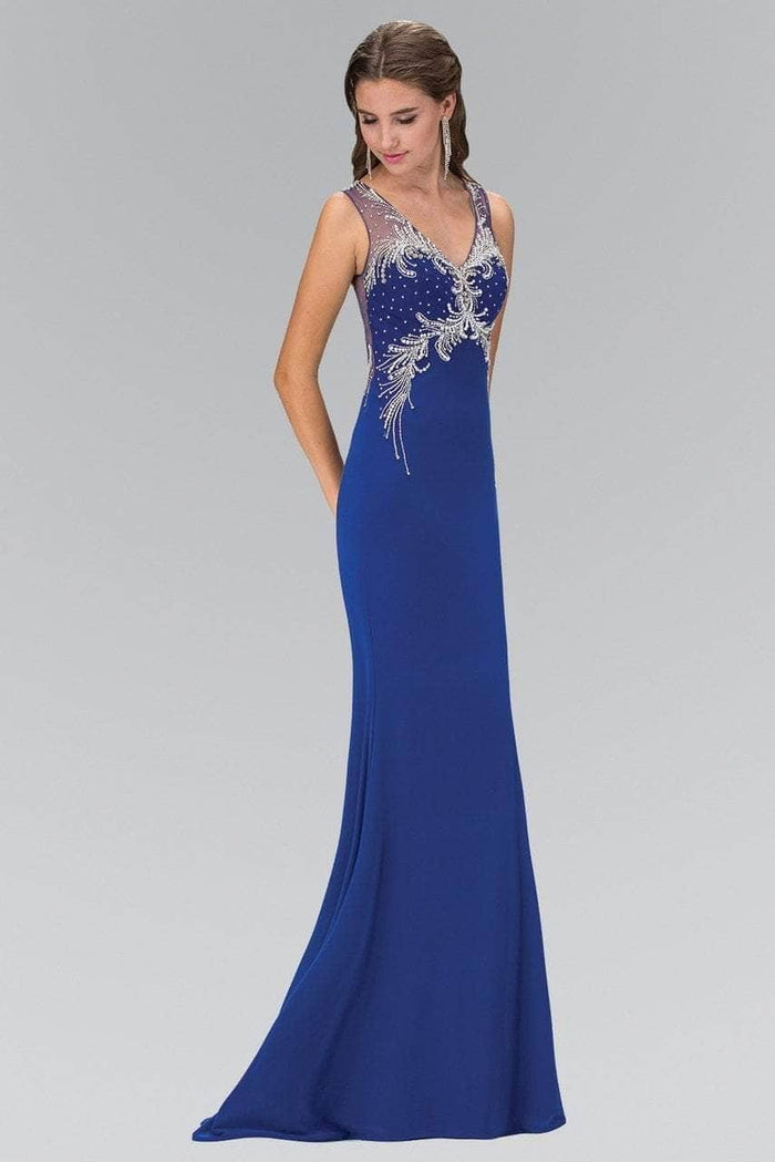 Elizabeth K - GL1358 V-Neck Beaded Evening Gown Prom Dresses S / Royal Blue