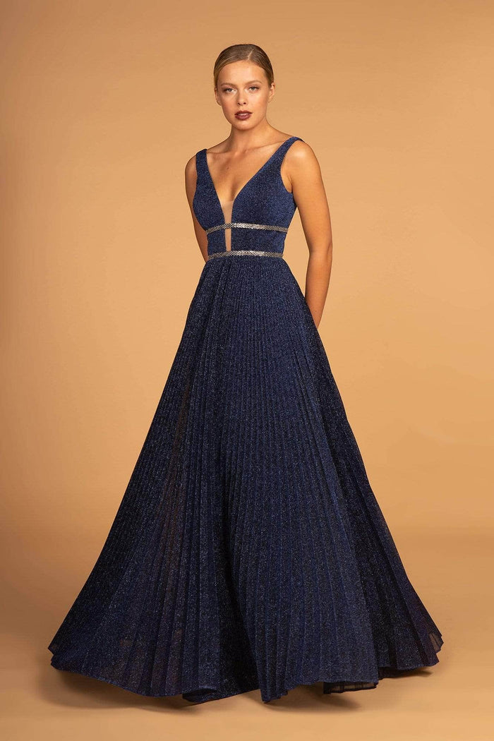 Elizabeth K GL2501 - Pleated Detail Sleeveless Prom Dress Prom Dresses L / Navy