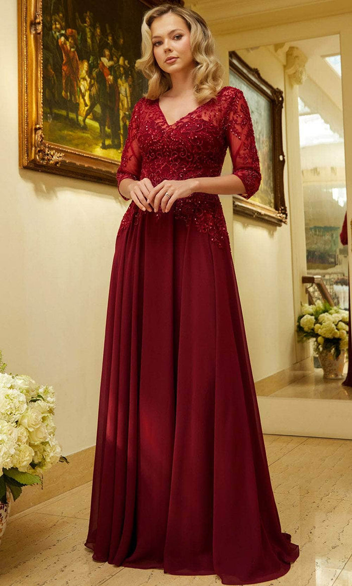 Elizabeth K GL3573 - Illusion V-Neck Beaded Embroidered Formal Dress Special Occasion Dress