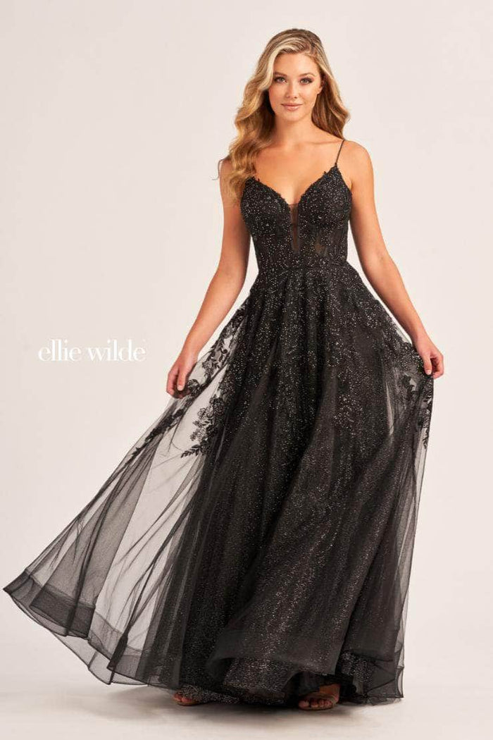 Ellie Wilde EW34036 - Lace Adorned Corset Back Prom Dress Prom Dresses 00 / Black