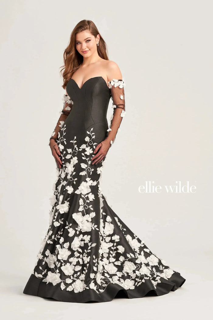 Ellie Wilde EW35036 -Embellished Strapless Mermaid Prom Gown Prom Dresses 8 / Black/White