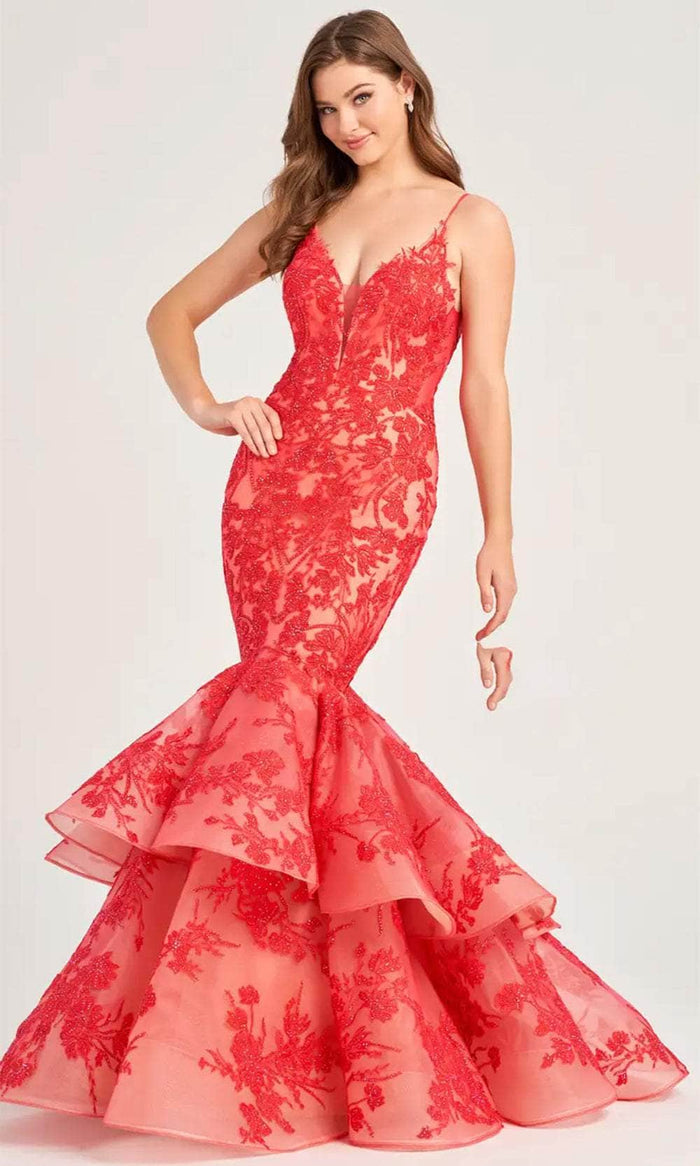 Ellie Wilde EW35038 - Tiered Mermaid Evening Dress Prom Dresses 00 / Strawberry/Champagne