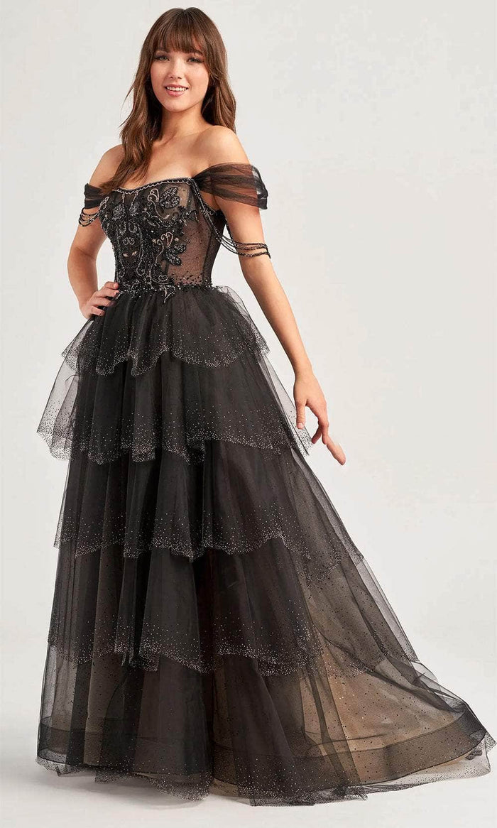 Ellie Wilde EW35040 - Beaded Off-Shoulder Ballgown Ball Gowns 00 / Black/Champagne