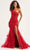 Ellie Wilde EW35049 - Embroidered Asymmetrical Neck Prom Gown Prom Dresses 00 / Dark Red