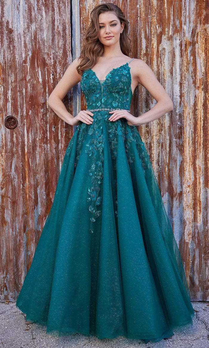 Ellie Wilde EW35113 - Lace Applique Sleeveless Prom Gown Prom Dresses 00 / Emerald