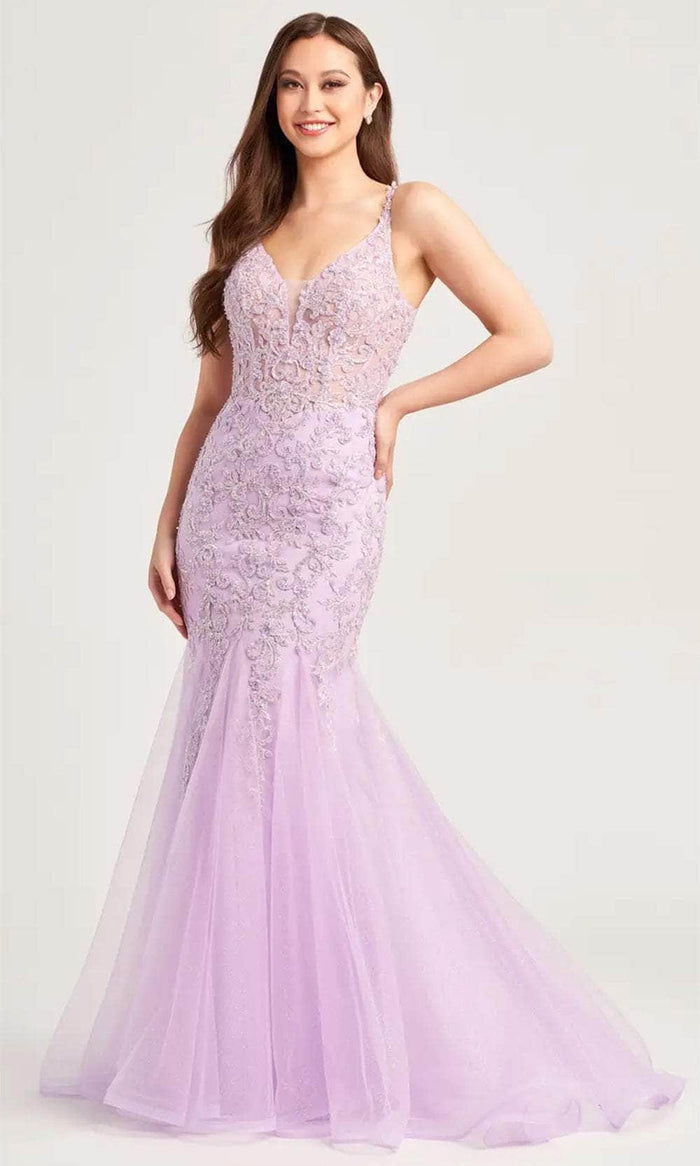 Ellie Wilde EW35227 - Mermaid Sheer Evening Dress Prom Dresses 00 / Lilac