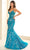 Ellie Wilde EW36003 - Floral Sequin Lace Mermaid Prom Dress Prom Dresses 00 / Cerulean Blue