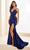 Ellie Wilde EW36065 - Sequin Appliqued High Slit Prom Gown Prom Dresses 00 / Navy