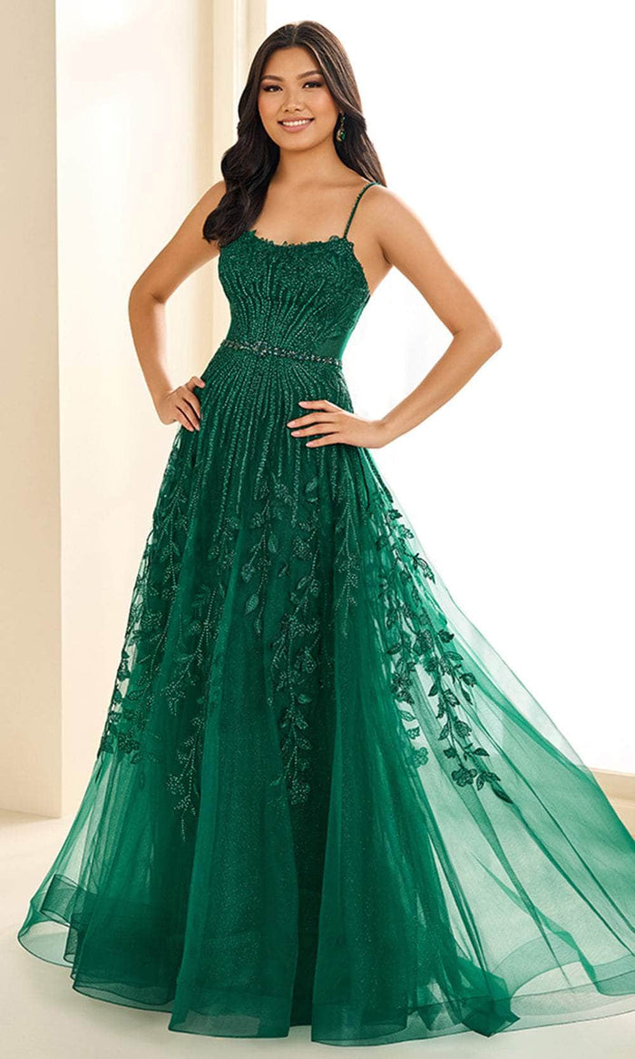 Ellie Wilde EW36068 - Foliage Appliqued Scoop Neck Prom Gown Prom Dresses 00 / Emerald