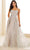 Ellie Wilde EW36068 - Foliage Appliqued Scoop Neck Prom Gown Prom Dresses 00 / Silver/Nude