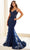 Ellie Wilde EW36082 - Floral Beaded Dual Straps Prom Gown Prom Dresses 00 / Navy Blue