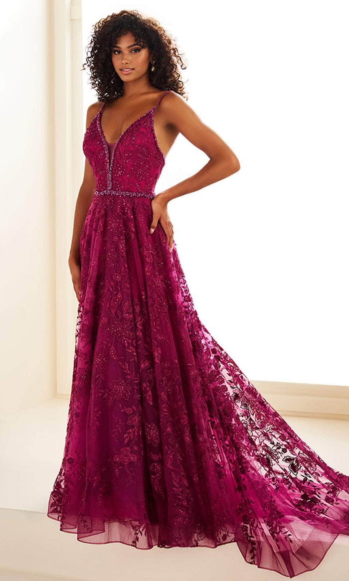 Ellie Wilde EW36088 - Floral Embroidered Open Back Prom Gown Prom Dresses 00 / Plum