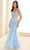 Ellie Wilde EW36090 - Floral Appliqued Trumpet Prom Gown Prom Dresses 00 / Lt Blue/Multi