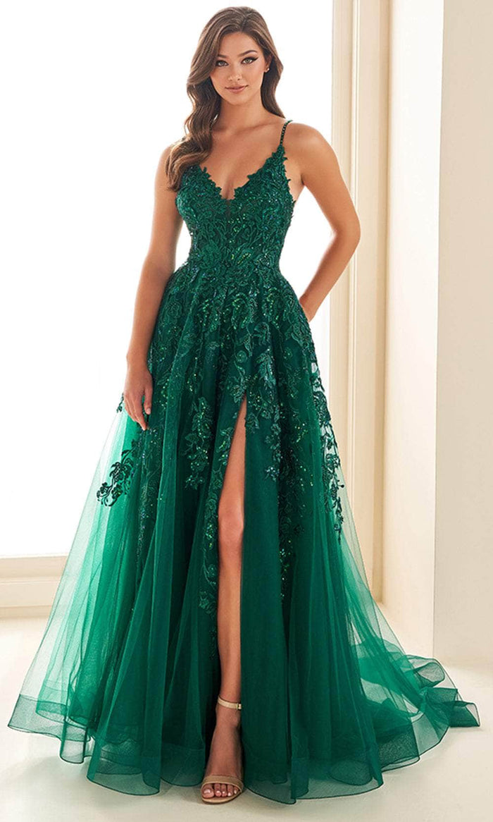 Ellie Wilde EW36206 - Sleeveless Lace Applique Embellished Prom Gown Prom Dresses 00 / Emerald