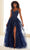 Ellie Wilde EW36208 - 3D Floral Plunging Neckline Prom Gown Prom Dresses 00 / Blue Moon