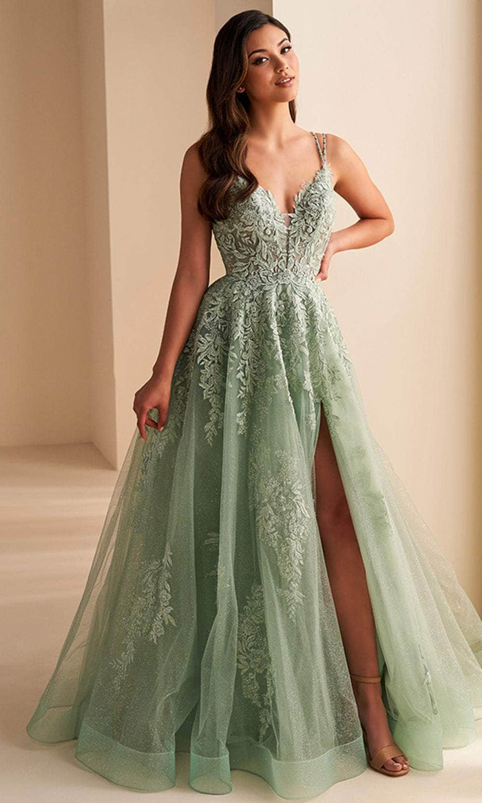 Ellie Wilde EW36226 - Embroidered Glitter Tulle Prom Gown Prom Dresses 00 / Sage