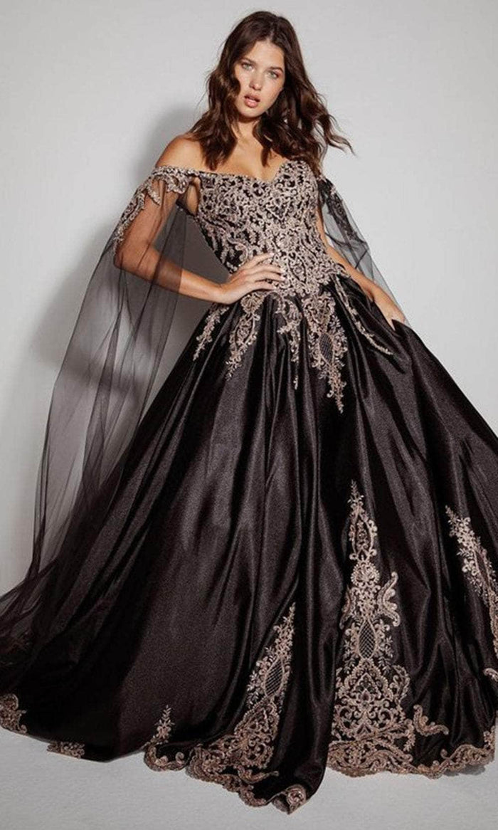 Eureka Fashion EK1002 - Sweetheart Neck Off-Shoulder Ballgown Ball Gowns XS / Black/Gold