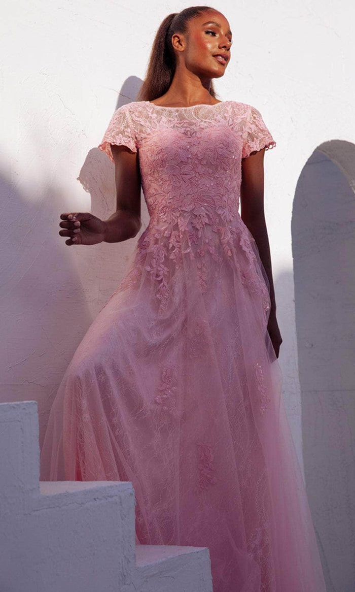 Eureka Fashion EK104 - Illusion Bateau Appliqued Formal Gown Mother of the Bride Dresses XS / Blush