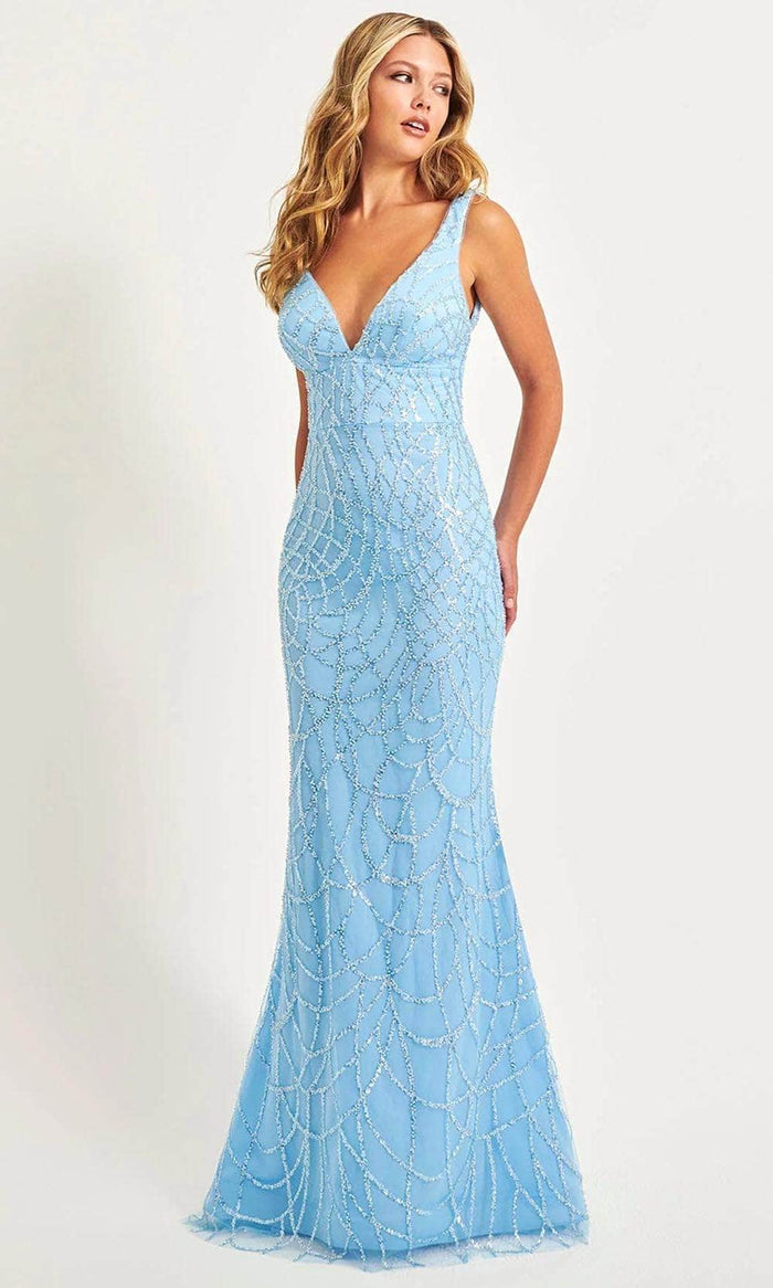 Faviana 11086 - Beaded Tulle Prom Gown Special Occasion Dress 00 / Light Blue