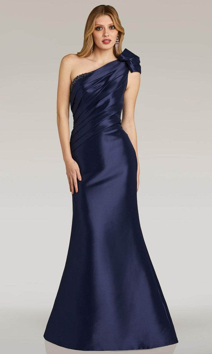 Feriani Couture 18266 - Cap Sleeve Bow Accent Evening Gown Evening Dresses 12 / Navy