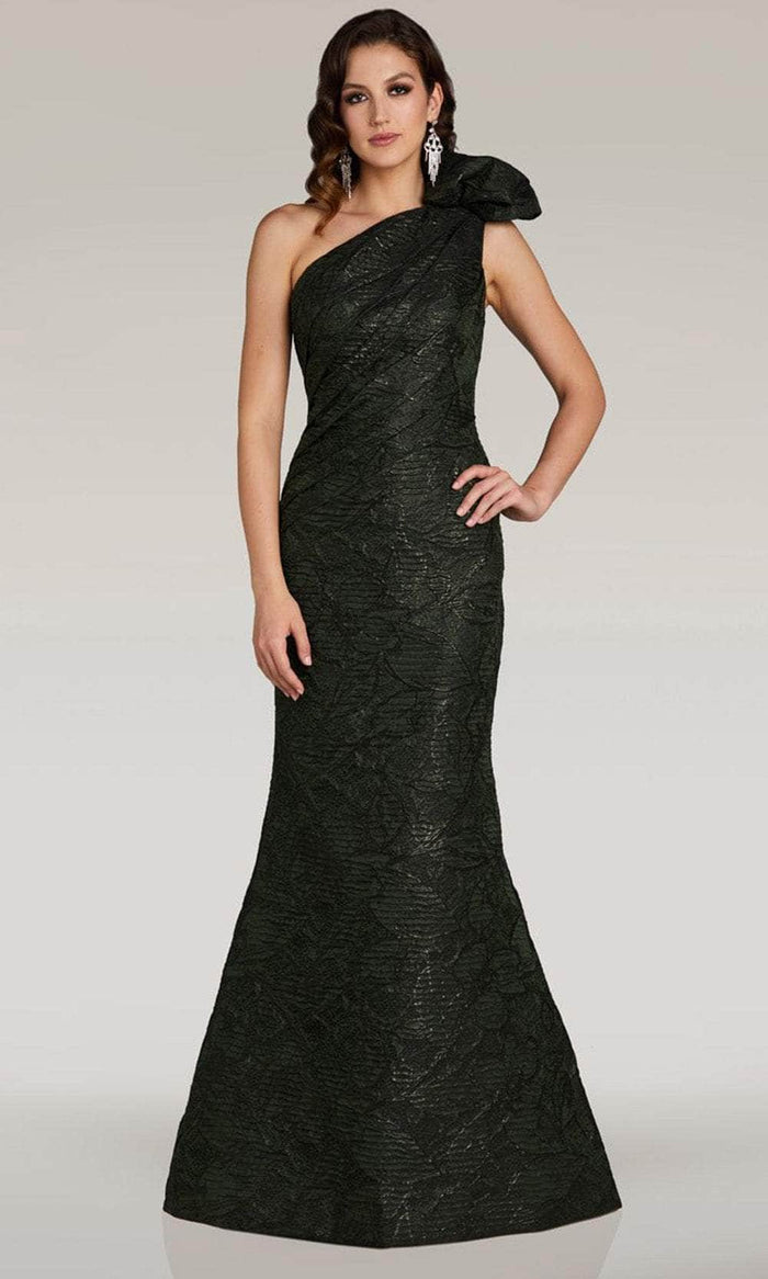 Feriani Couture 18356 - Printed Asymmetrical Neck Evening Gown Evening Dresses 8 / Olive