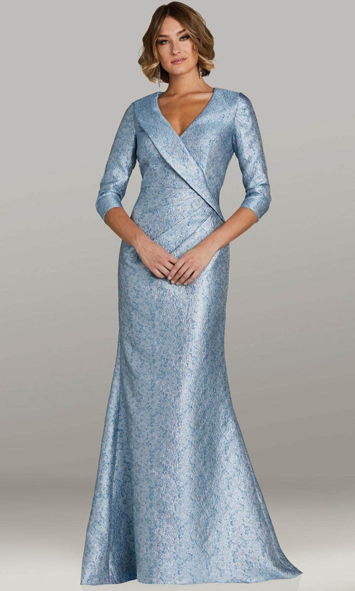 Feriani Couture 18439 - Fold Over V-Neck Mermaid Evening Gown Mother of the Bride Dresses 6 / Blue