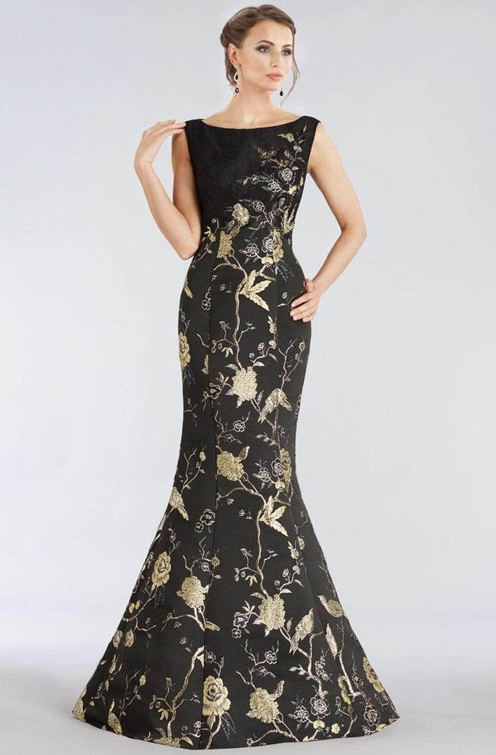 Feriani Couture 18954 - Floral Embroidered Evening Dress Evening Dresses 6 / Blk-Gold