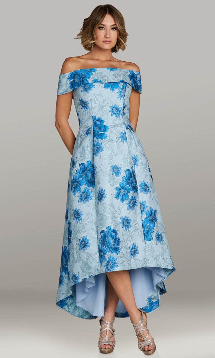 Gia Franco 12413 - Floral Print Off Shoulder Evening Dress Prom Dresses 6 / Blue