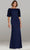 Gia Franco 12419 - Appliqued Elbow Sleeve Evening Gown Prom Dresses 6 / Navy