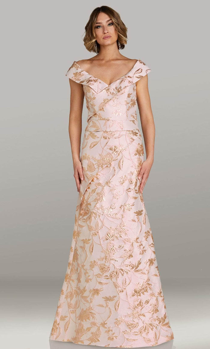 Gia Franco 12431 - Deep V-Neck Jacquard Evening Gown Prom Dresses 6 / Blush