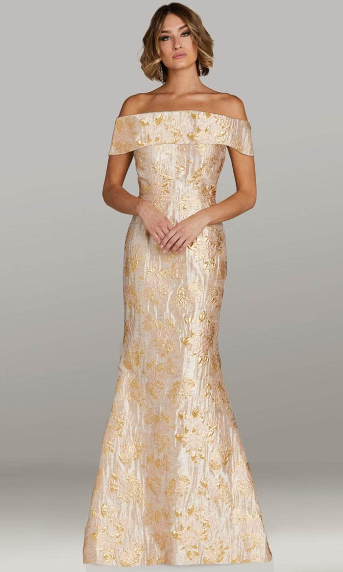 Gia Franco 12436 - Fold-Over Straight Neck Evening Gown Mother of the Bride Dresses 6 / Champagne