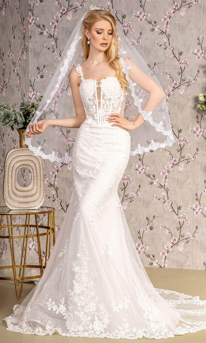 GLS by Gloria Bridal GL3478 - Embroidered Sheer Bodice Bridal Gown Wedding Dresses XS / Ivory