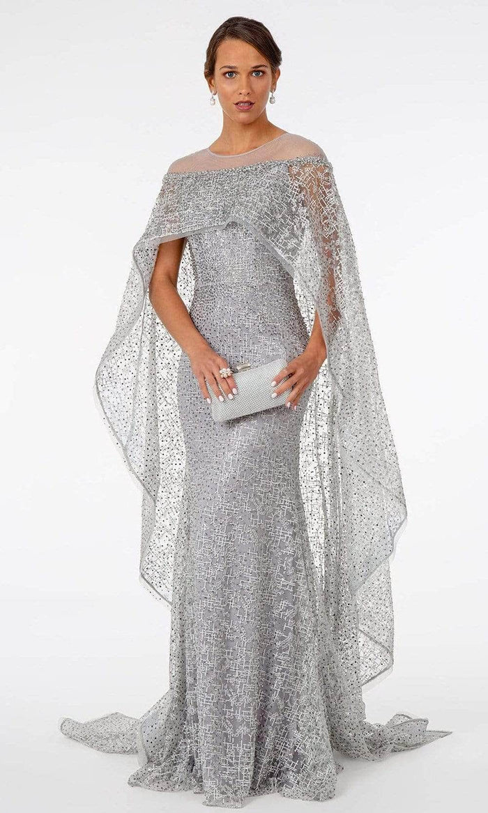 GLS by Gloria GL2977 - Long Cape Trumpet Formal Dress Mother of the Bride Dresses S / Silver