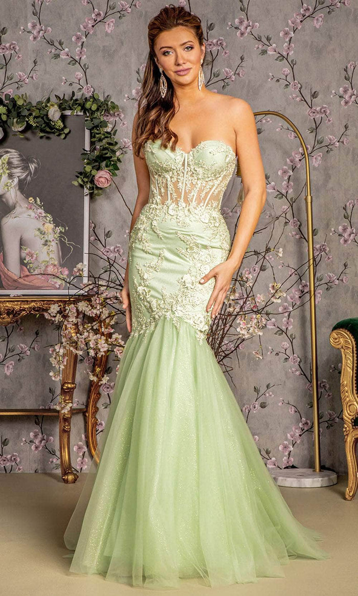 GLS by Gloria GL3211 - Embroidered Strapless Prom Gown Prom Dresses XS / L.Green